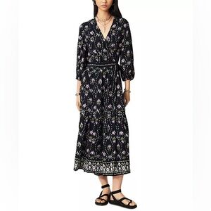 NWT BA&SH NERLA BLACK PRINTED WRAP MIDI DRESS SZ M